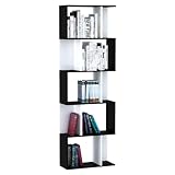 HOMCOM Estantería Librería de 5 Niveles Estantería de Madera Estantería para Libros en Forma de S Diseño Moderno para Salón Oficina 60x24x184,5 cm Blanco y Negro