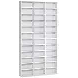 HOMCOM Estantería de almacenamiento para CD/DVD de 1116 CDs 33 compartimentos ajustables en altura 195 x 102 x 23,5 cm, color blanco