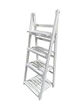 FERRETERIA LEPANTO Estantería para Plantas, Interior y Balcón, Soporte Flores, Escalera Plegable de Madera Blanca (4 peldaños)