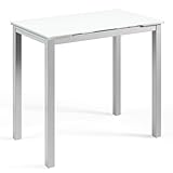 MOMMAHOME® Mesa de Cocina o salón Extensible Moderna, CALCUTA, Color Blanco/Plata - Material Cristal Templado/Metal 100/140 x 60 x 76 cm