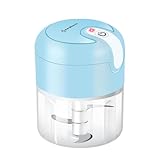 Mini picador eléctrico de alimentos, Recargable USB, Capacidad 250 ml, 3 Cuchillas Acero Inoxidable, Batería recargable, utilizado para cebolla, ajo, carne, vegetal, puré alimentos (Azul)