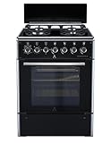 ALPHA Cocina de Gas VULCANO ELITE-60 Cristal Negro. Encendido Automático, Ventilador y Temporizador en horno. **Alta Gama**