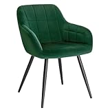 WOLTU 1x Sillas de Comedor Nordicas Estilo Vintage Juego de 1, Silla de Cocina Silla Tapizada con Reposabrazos Tapizadas en Terciopelo, Estructura de Metal, Verde Oscuro BH93dgn-1