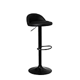 LOLAhome Taburete de Cocina Giratorio en 360°, Silla de Bar Regulable en Altura de 72 a 92 cm, con Respaldo de Polipiel, Estructura Metal Negra y Reposapiés, Negro