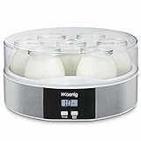 H.Koenig ELY120 Yogurtera, 7 Envases de Cristal x 160ml, Pantalla LCD, 15 Horas de Preparacion, Tapa Transparente, Compatible Lavavajillas, 15W