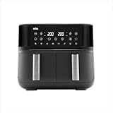 Braun TwinCook 3 TD3030IBK, Freidora de Aire Doble, Capacidad Total 8L, Cocción Separada, Control Digital ce Temperatura 80-200°, Tecnología RealAir, Función Sincronizada, 8 Preajustes, 2850W, Negro