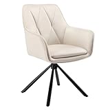 Lestarain Silla de Comedor Giratoria, Silla Cocina con Respaldo y Brazos, Silla Tapizada en Terciopelo con Asiento Suave, Silla Nordica para Dormitorio, Comedor y Salon, Beige, LCNI125002-1