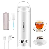 Euakee Hervidor eléctrico portátil de viaje, 450 ml, hervidor de agua caliente de viaje, té de café, apagado automático y protección en seco con acero inoxidable 316, 4 reguladores de temperatura