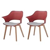 JZGORC Juego de 2 Sillas de Comedor Escandinavas, Silla de Comedor de Estilo Nórdico con Reposabrazos, Patas de Haya, Silla de Cocina Tapizada a Cuadros de Lino - Rojo