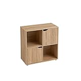 LOLAhome Estantería de Madera, Librería, Estantería Cubo con Puertas y Compartimentos Abiertos, Mueble almacenaje, en Color Natural de 60x29x60 cm para para Estudio,Dormitorio, Salón y Oficina