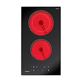 magicplux Placa Vitrocerámica 2 Fuegos, 29,5cm Vitrocerámica con Doble Zona, 9 Niveles de Potencia, Bloqueo para Niños, Temporizador, Apta para todo tipo de Sartenes, 3400W