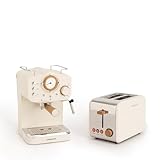 CREATE/PACK TOAST RETRO + THERA MATT RETRO/Cafetera express y tostadora para rebanadas anchas color Crema/Vaporizador Orientable, Bandeja Recogemigas, Termostato, 6 Niveles de Potencia