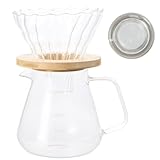 Granvoo Cafetera de Goteo Manual con Filtro, 600ml Jarra de Vidrio para Cafe con Filtro y Tapa, Servidor de Café de Cristal, Transparente