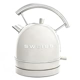 SWEISS Bouilloire électrique vintage KTL8 1,5L, Inox compacte pratique 2200W, Ébullition rapide, Niveau d'eau visible et gradué, Arrêt automatique, Socle 360°, Beige