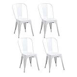 JZGORC Juego de 4 Sillas de Comedor de Estilo Industrial Retro, Aspecto de Metal, Diseño Apilable, Sillas para Pestaurantes, Bistrós, Cafeterías, Bodas en el Jardín - Blanco