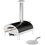 Outsunny Mini Horno de Pizza Exterior Portátil Horno de Leña con Piedra Refractaria Ø33 cm Pala Mangos de Madera Termómetro y Bandeja Giratoria para Jardín Terraza Camping Patio