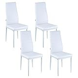 Baroni Home Juegos de 4 Sillas de Comedor con Respaldo Alto y Asiento Ergonómico con Costuras Decorativas, Sillas Elegantes Alcochado en Piel Sintética con Estructura en Acero, 40X48X96, Blanco