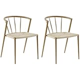 HOMCOM Pack de 2 Sillas de Comedor con Asiento de Cuerda de Papel Sillas de Cocina Apilables Estilo Moderno Carga 120 kg 51x51x71 cm Roble y Crema