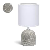 Aigostar 197018 - Lámpara de cerámica de mesa, cuerpo color gris con grabado de mariposas, pantalla de tela color blanco, casquillo E14. Lampara mesita noche, perfecta para el salón, dormitorio