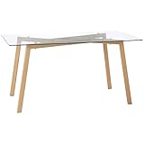 HOMCOM Mesa de Comedor para 6 Personas Mesa de Cocina Moderna con Tablero de Vidrio Templado y Patas de Acero con Efecto Madera para Salón 150x75x76 cm Transparente