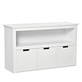 HOMCOM Aparador de Salón con 3 Cajones Extraíbles y Estantes Abiertos para Libros Juguetes Armario Auxiliar de Almacenamiento para Dormitorio Cocina 102x33x61,5 cm Blanco