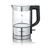 SEVERIN - Mini hervidor de agua 0,5 l, jarra eléctrica de cristal pequeña con filtro antical lavable, base de 360° giratoria y inalámbrica, libre de BPA, acero inoxidable, 1100 W, WK 3472