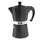 Orbegozo KFN 610 - Cafetera italiana de aluminio, 6 tazas de capacidad, mango ergonómico, válvula de seguridad, filtro desmontable, Color Negro