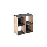 LOLAhome Estantería Cubo, Librería Estantería de 4 Cubos de Madera MDF Gris y Natural, Adecuada para Estudio, Oficina, Sala de Estar, Dormitorio