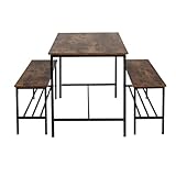 FurnitureR Juego de comedor de 3 piezas, mesa de comedor con 2 bancos, mesa de comedor de cocina, mesa de desayuno, juego de muebles para 4 personas, mesa de cocina (110 x 70 x 74 cm), 2 bancos (100 x
