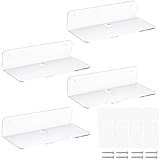 Zfseyuh 4 Piezas Estanterias de Pared sin Taladrar,Estante Adhesivo Pared Estante Flotante Transparente Baldas Pared Pequeño de Acrílico con Adhesivos y Tornillos para Baño, Cocina, Oficina 23*9.5cm