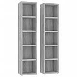 vidaXL 2X Estantería para CD Mueble Expositor Librería Estante Doméstico Oficina Habitación Almacenamiento Cajones Madera Gris Sonoma