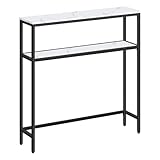 VASAGLE Mesa de Consola, Mesa Auxiliar Estrecha, 20 x 80 x 80 cm, Mesa de Entrada Moderna con 2 Estantes, para Sala de Estar, Dormitorio, Blanco Mármol y Negro Tinta LNT130W59