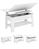 KIMENICH Mesa de Centro Regulable en Altura, Almacenamiento Oculto, 3 en 1, Multifunción, Mesa de Salón, Mesa de Café, Compartimento Abierto, Mesa de Comedor, para Salón, Oficina, Blanco