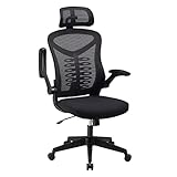 Magic Life Silla de Escritorio Sillas de Oficina Reposabrazos abatible de 90 ° Silla ergonómica para computadora Soporte Lumbar Altura Ajustable Giratoria de 360 ° Mecedora (Negro)