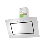 EVVO Campana Extractora 90 cm de Ancho Decorativa, Filtro Aluminio y Carbón Activo, Acabado Blanco Cristal, Potencia 800 m³/h, Control Táctil y Gestual, Eficiencia Energética A++, CE48 Cristal White