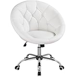 Yaheetech Silla de Oficina Acolchada de Piel Sintética Sillón Reclinable con Ruedas Giratorias para Oficina Estudio Despacho Silla Blanca