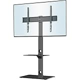 BONTEC Soporte TV Pie Universal para TV de 30-70 Pulgadas de Plasma LED OLED LCD, Ajustable en Altura, Soporte TV Suelo con Estantes de Vidrio Templado de 2 Niveles, hasta 40 Kg, VESA MÁX. 600x400 mm