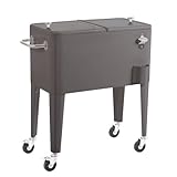 LOLAhome Nevera Carrito Vintaje para Barbacoa | Gris, 56 litros de Capacidad, de Acero con epoxi Anticorrosión | Carrito de Bebidas Auxiliar isotermo | para Exterior, Jardín, Terraza | Fresh
