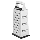 Amazon Basics Rectangular Rallador de queso de gran tamaño de acero inoxidable con 4 lados y base antideslizante, 22,9 cm, Negro (Anteriormente Marca AmazonCommercial)
