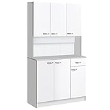 HOMCOM Gabinete de Almacenaje Armario para Cocina de 6 Puertas con Gran Espacio para Microondas con 1 Cajón Estante Ajustable 101x39x180 cm Blanco