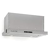 Klarstein Vinea - Campana extractora 60 cm cocina bajo mueble extraible, Vidrio de seguridad, 610 m³/h máx. extracción humo, Iluminación, Filtro de grasa, Clase Energética A, Gris metalizado