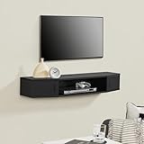 [en.casa] Estantería de Pared para TV con 2 Compartimentos Cerrados 1 Estante Central 1 Amplio Estante Superior 2 Salidas de Cables Aglomerado 18 x 110 x 30 cm - Negro
