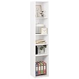 WOLTU Libreria Blanca de 5 Niveles, Estanteria para Libros con Compartimientos Abiertos, Estanteria de Almacenamiento Multifuncional para Oficina, Salon, Estudio y Cocina, Blanco, 30x26x151 cm