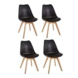 HJhomeheart Juego de 4 Sillas de Comedor, Patas de Madera Maciza, Cojín de Silla Extraíble, Silla de Cocina, Silla Moderna (Negro-4)