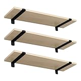 EUGAD Estantería de Pared, Juego de 3 Baldas Flotantes, Estante de Exhibición Colgante para Salón, Cocina, Habitación, Pasillo, 60x20x7 cm, Carga MAX. 15 kg/Estante, MDF, Negro+Roble Claro