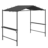 Pabellón para Barbacoa Outsunny, Aprox. 3 x 1,5 m toldo para Barbacoa Pabellón para Barbacoa de jardín Resistente a la Intemperie con 2 estantes Laterales, para jardín, balcón, Acero, Gris Oscuro