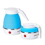 Aigostar Sapphire 30LDC - Hervidor Agua Electrico Pequeño Plegable de Viaje 600 ml, Calentador de Agua Portatil, Mango de Tacto Frío, Apagado Automático & Calefacción Automática, Libre de BPA, 1000 W