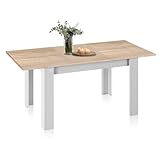 duehome | Mesa de Comedor Extensible, Mesa Rectangular, Modelo Danna, Acabado en Blanco Artik y Roble Canadian, Medidas: 140-190 cm (Largo) x 90 cm (Ancho) x 78 cm (Alto)