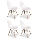 M1C - Pack 4 Sillas de comedor, Sillas de cocina estilo nórdico, Asiento ergonómico de pvc y piernas en madera de pino - Blanco