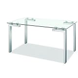 SDM Mesa de diseño Moderna Comedor, Cocina, Oficina, Multiusos, Patas cromadas, Cristal Templado de 10 mm. de Espesor con Acabado Transparente, 140 x 80 cms